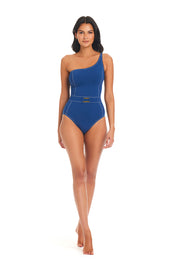 Bleu Swimwear A Fine Line One Shoulder One Piece Tank with Removable Cups